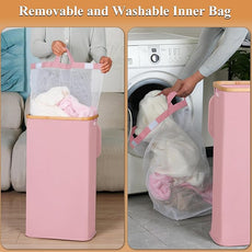Laundry Hamper with Lid, 110L Large Laundry Basket with Handle and Lid, Collapsible Clothes Basket Organizer with Removable Inner Bag for Clothes Toys Towels,Pink
