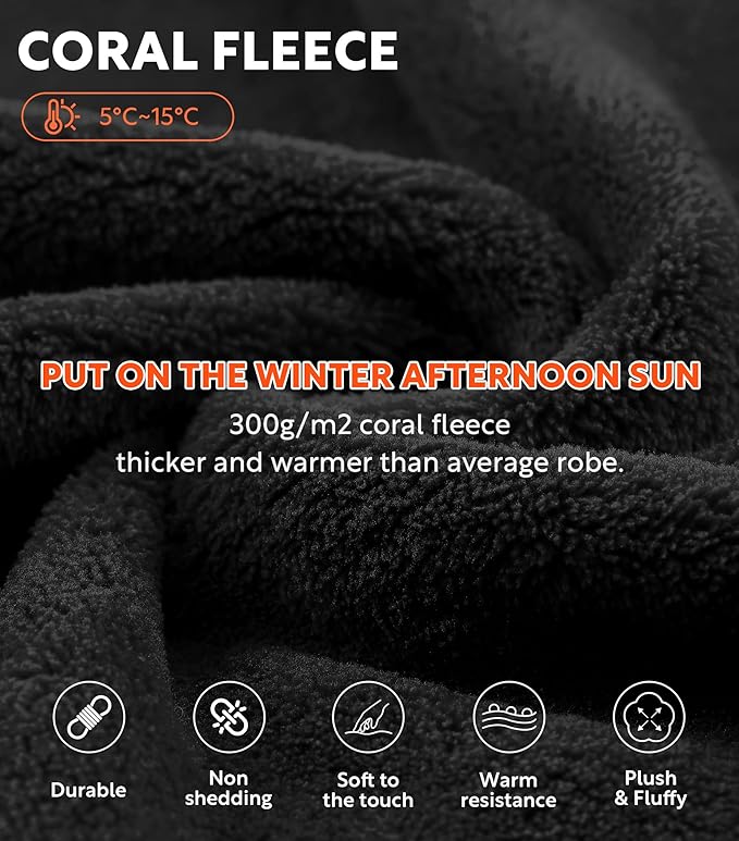 DAVID ARCHY Men's Hooded Robe Soft Coral Fleece Microfiber Bathrobe