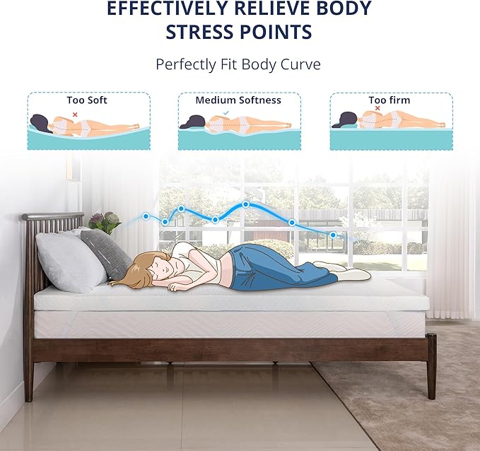 2 Inch Gel Memory Foam Mattress Topper Queen Size, Cooling Bed Topper for Pressure Relief with Removable Breathable Soft Cover, CertiPUR-US Certified