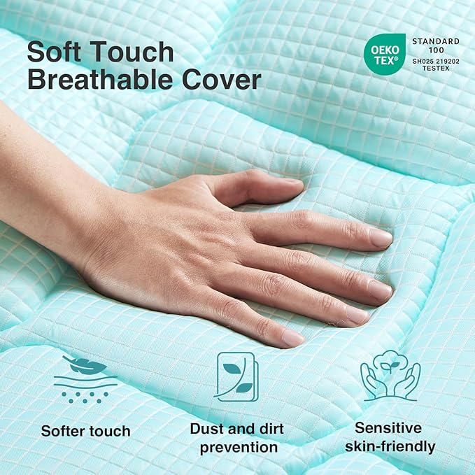 Novilla 4 Inch Dual Layer Memory Foam Mattress Topper, 2 Inch Gel Memory Foam and 2 Inch Cooling Down-Alternative Mattress Pad Cover for Back Pain, Breathable & Certi-Safe, California