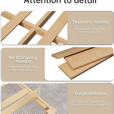 14 Inch Bamboo Bed Frame – Solid Wood Platform Bed Frame, Strong and Stable, with Non-Slip Slats for Support, No Box Spring Needed, Easy to Assemble, Noise-Free (Natural, Full with Headboard)
