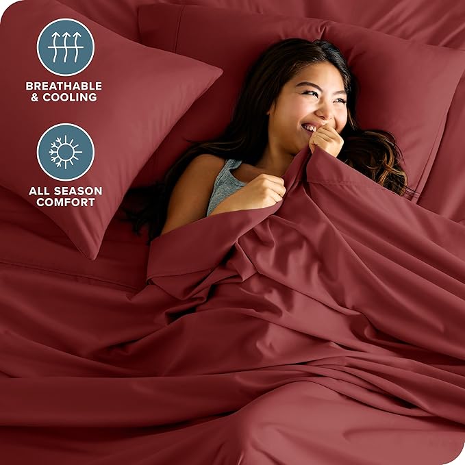 Bare Home Queen Sheet Set - 1800 Ultra-Soft Microfiber Queen Bed Sheets - Double Brushed - Deep Pockets - Easy Fit - 4 Piece Set - Bed Sheets (Queen, Rosewood) BareHome