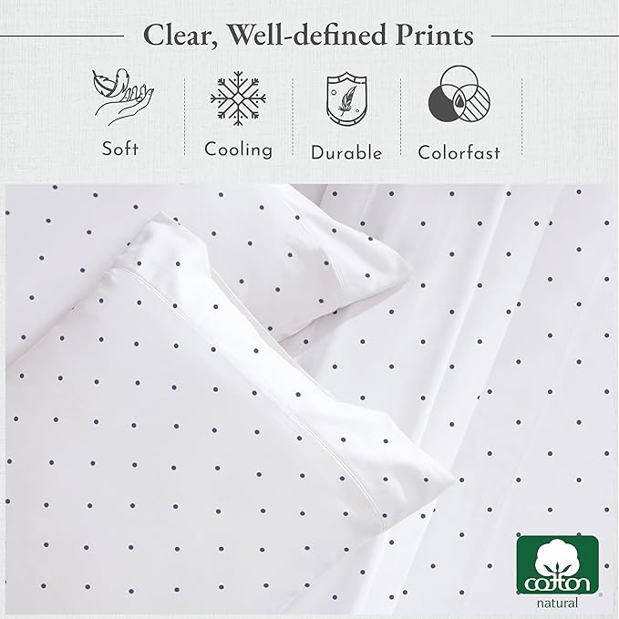 California Design Den Queen Sheet Set - 400 Thread Count Sateen, Natural 100% Cotton Sheets for Queen Size Bed, Deep Pocket and Durable Bedding - Polka Dot CaliforniaDesignDen