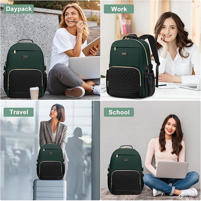 Laptop Backpack for Women Bookbag: 15.6 inch Work School Backpacks with Pouch Pocket for Large Capacity Cup & USB Charger College Book Bag Travel Business Nurse Teacher Bookbags Anti-theft Back Pack