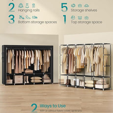 SONGMICS Portable Closet, Wardrobe Closet Organizer with Cover, 5 Hanging Rods and Shelves, 4 Side Pockets, 17.7 x 83 x 65.7 Inches, Large Capacity for Bedroom, Living Room, Ink Black URYG095B01