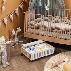 Bamboo Under Bed Storage Containers with Wheels, 2 Pack Under the Bed Shoe Storage Bins, Wood Rolling Underbed Drawers Organizer for Bedroom, Closet, Clothes Blanket Comforter and Under Crib Toy White