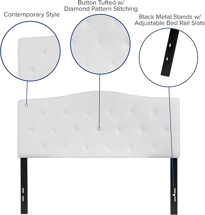 EMMA + OLIVER Tufted Upholstered Full Size Headboard in White Fabric