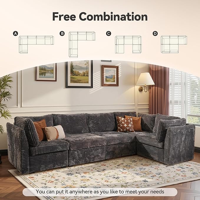 Modular Sectional Sofa,5 Pieces Sectional Couches for Living Room,131X65 L Shaped Cloud Couch with Oversized Convertible Modular Couch for Living Room