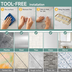 Veken Adhesive Shower Caddy 5-Pack,Heavy Weight Bearing,Large Wall Mounted Shower Shelves Rack,Organizer Storage Accessories with Soap Dish&Toothbrush Holder,Ideal for Bathroom,Home&Kitchen,Gold