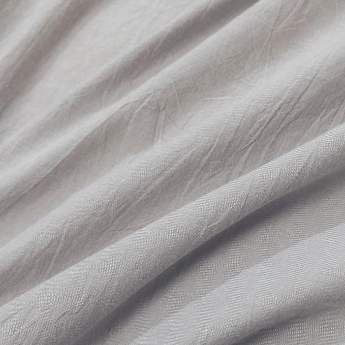 FOSSA Duvet Cover Set 100% Washed Cotton Linen Feel Super Soft Breathable Cozy 3 Pieces Bedding Sets Solid Grayish King