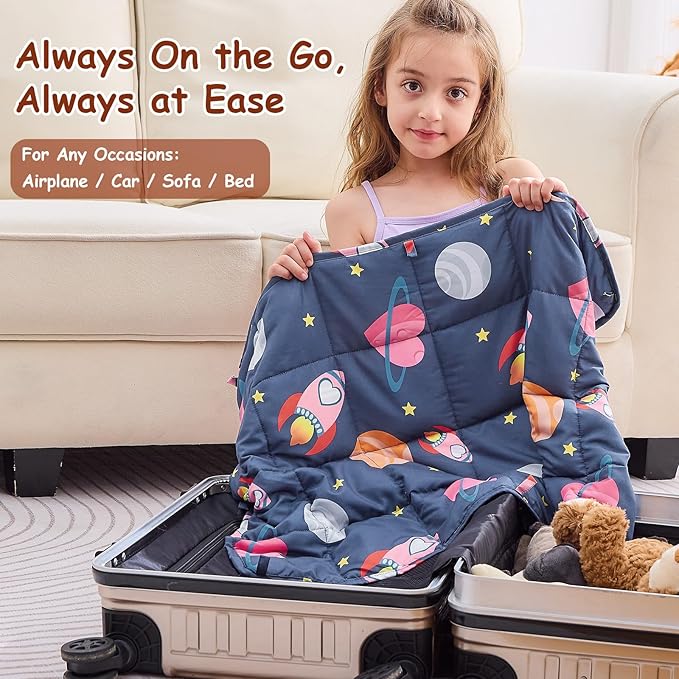 yescool Weighted Lap Pad 2 Pounds Weighted Lap Blanket, Space Plane Small Weighted Blanket, Weighted Throw Blanket Gift for Travel Indoor Outdoor, 20"x30"