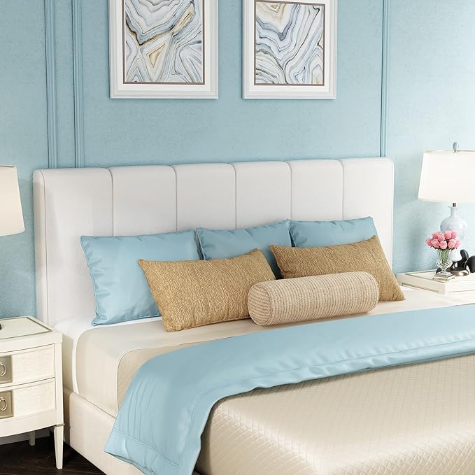 Yongchuang White Headboard King Size Upholstered Faux Leather Headboards King Bed Headboard Adjustable Height Head Board Panels