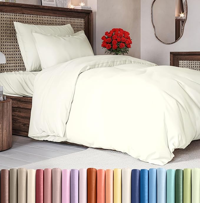 Duvet Cover Twin/Twin XL Size Set - Extra Soft Duvet Cover 68 x 90 with 1 Pillow Sham - Hotel Luxury, Easy Care and Fade Free with Zipper Closures & Ties - Comfy, Cozy Breathable Bedding Set (Ivory)