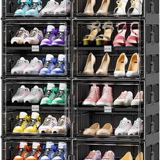 JEKO&JEKO 8 Tiers Foldable Shoe Rack Organizer Cabinet for Closet Entryway, Large Collapsible Shoe Storage Box with Magnetic Doors (Black)