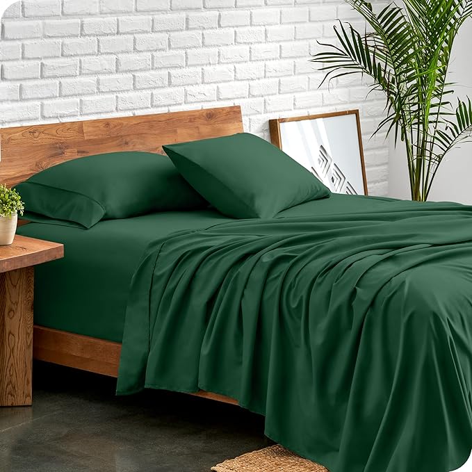 Bare Home Twin Sheet Set - 1800 Ultra-Soft Microfiber Twin Bed Sheets - Double Brushed - Deep Pockets - Easy Fit - Extra Soft - 3 Piece Set - Bedding Sheets & Pillowcases (Twin, Forest Green) BareHome