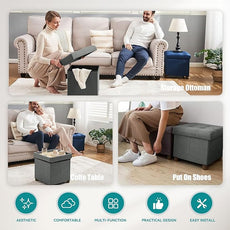 BRIAN & DANY Small Ottoman with Storage, Small Storage Ottoman, Folding Foot Stool with Wood Legs for Living Room and Bedroom Linen Rest Seat, 12.6