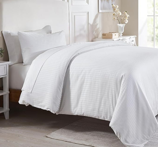 California Design Den Twin XL/Twin Duvet Cover Cotton Only - Premium 400 Thread Count, Natural 100% Cotton Duvet Cover Only, Soft Sateen Weave, Button Closure and Corner Ties - Striped White