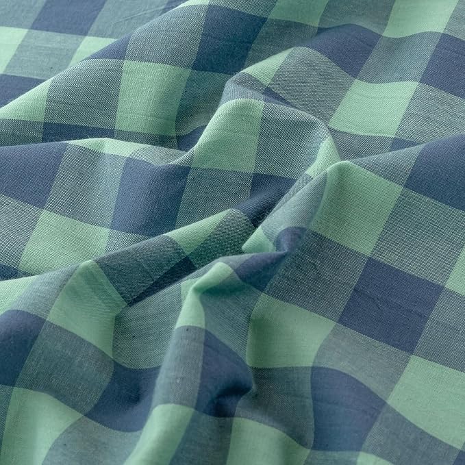 VM VOUGEMARKET 3 Pieces Plaid Duvet Cover Set King Washed Cotton Green Blue Checkered Printed Comforter Cover with Zipper Soft Lightweight & Breathable Quilt Cover Set King