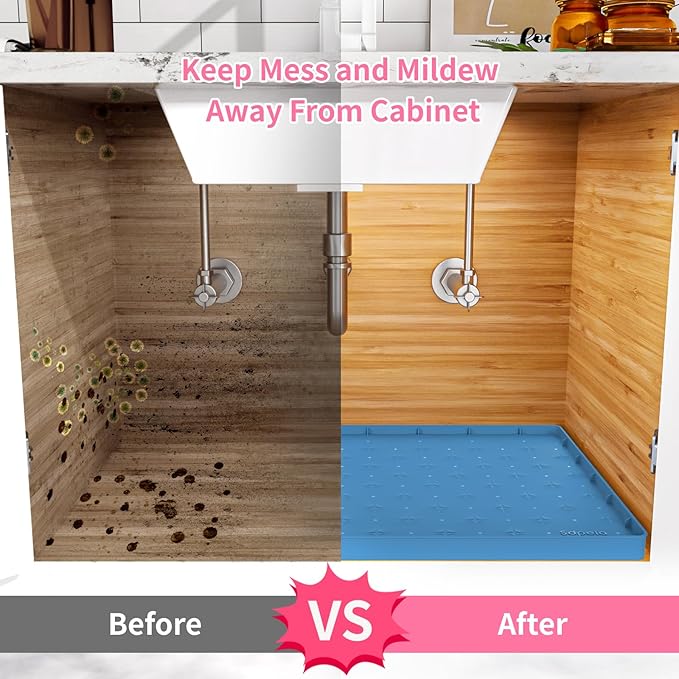 Sdpeia Under Sink Mat 22"×19" Waterproof Silicone Cabinet Liner & Sink Protector for Kitchen & Bathroom, Multi-Purpose Organizers Tray for Pets, Laundry, Cat Litter Mat