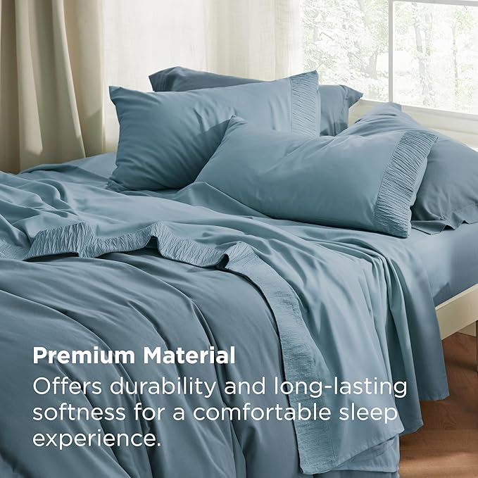 Bedsure Queen Sheet Set - Soft Sheets for Queen Size Bed, 4 Pieces Hotel Luxury Mineral Blue Sheets Queen, Easy Care Polyester Microfiber Cooling Bed Sheet Set