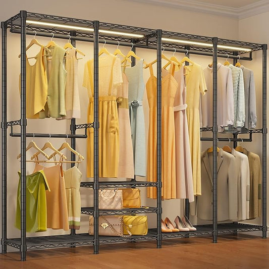 VIPEK V40L Clothes Rack with Dimmable LED Lights, 3000K Warm White, Heavy Duty Clothing Rack for Hanging Clothes Portable Closet Wardrobe Freestanding Closet Rack for Bedroom, Max Load 890lbs, Black