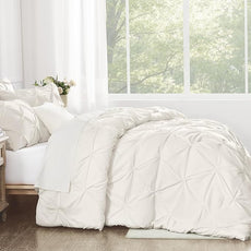 Andency Ivory Comforter Set Oversized Queen(98x98Inch), 3 Pieces Comforter for Girls Kids, Soft Microfiber Pinch Pleat Comforter Set, All Season Lightweight Bedding Set
