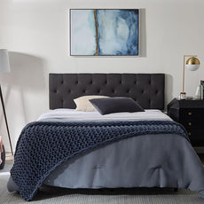 Lucid Mid-Rise Upholstered Headboard - Diamond Tufted - Padded Polyester - Adjustable Height from 34” to 46” - Easy Assembly - Bed Frame or Wall Mount - Sturdy - Charcoal - King / Cal King Size