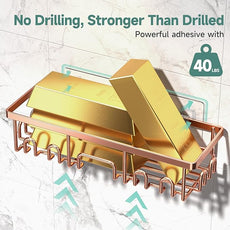 Veken Shower Caddy 6-Pack, No Drilling & Rustproof, Waterproof Adhesive Shelves Rack with Soap Holder, Large Capacity Bathroom Organizers and Storage, Wall-Mounted Kitchen & Home Decor, Rose Gold