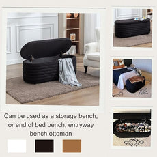 Storage Ottoman Bench Upholstered Fabric Storage Bench End of Bed Stool with Safety Hinge for Bedroom, Living Room, Entryway (45.5-inch, Black)