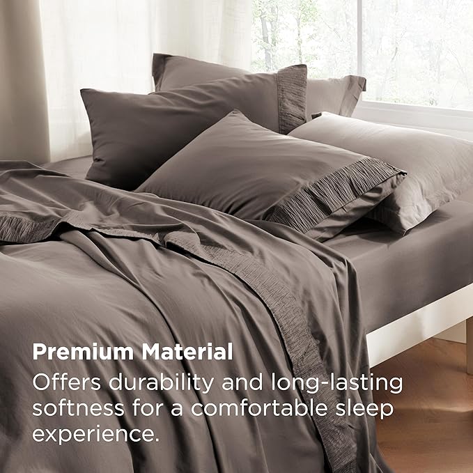 Bedsure Queen Sheet Set - 4 Pieces Soft Queen Size Sheets - Breathable & Cooling - Hotel Luxury - Easy Care Polyester Microfiber Bedding for Women, Men, Taupe