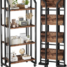 No Assembly Double-Sided Folding Bookshelf for Living Room, 4 Tier Collapsible Book Shelf for Home Office, Portable Bookcase Storage Organizer