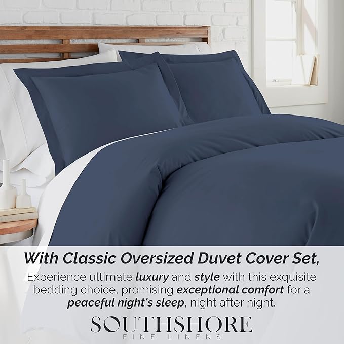 Southshore Fine Living, Inc. Premium Collection Oversized King Duvet Cover Set, Soft Duvet Cover 3-Piece, Two Matching Shams (108 in Wide x 98 in Long), Navy Blue, King/California King