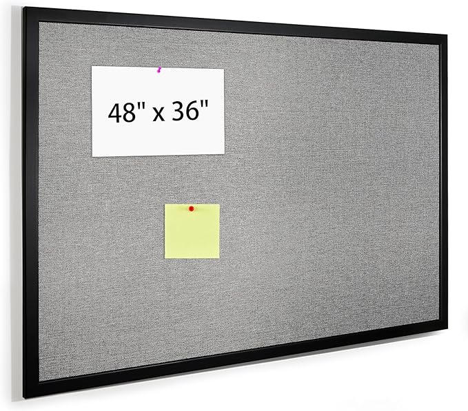 Bulletin Board 48 x 36 Inch, Cork Board for Walls, Wood Framed Bulletin Boards with Grey Canvas, Wall Mounted Corkboard for Office School Home Decorative