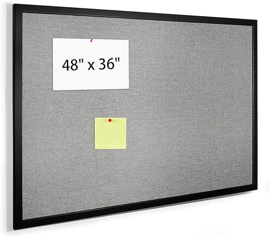 Bulletin Board 48 x 36 Inch, Cork Board for Walls, Wood Framed Bulletin Boards with Grey Canvas, Wall Mounted Corkboard for Office School Home Decorative