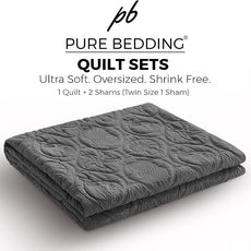 Pure Bedding Quilt Set King/Cal King/California King Size Dark Grey - Oversized Bedspread - Microfiber Coverlet - Includes 1 Quilt and 2 Shams, Ocean Star Pattern