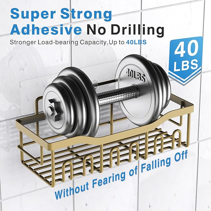 EUDELE 5-Pack Rustproof Stainless Steel Shower Caddy – No Drill Adhesive Bathroom Organizer with Large Capacity, Spacious Shower Shelves for Inside Shower, Kitchen & Home Decor Storage-XL Size