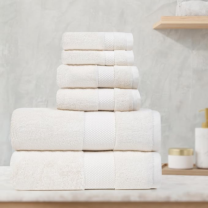 Farm to Home 100% Organic Bath Towel Set of 6 – GOTS & Oeko-TEX Certified Organic Cotton, Soft, Ultra Absorbent, Quick Dry - Includes 2 Bath Towels, 2 Hand Towels, 2 Washcloths - Pearl