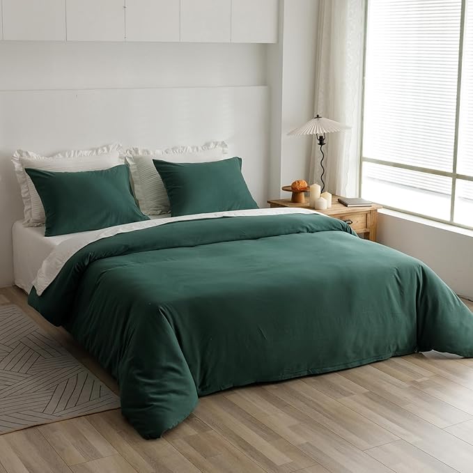 HeimenAogo Egyptian Cotton Duvet Cover Set Full, Ultra Soft and Breathable Comforter Cover with Zipper Closure, High Thread Count Long Staple Cotton Blanket Cover 3Pcs 80"×90", Silver Pine