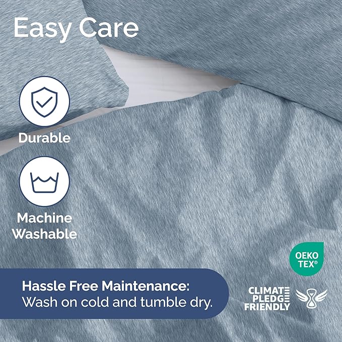 CGK Unlimited Duvet Cover Twin/Twin XL Size Set - Extra Soft Duvet Cover 68 x 90 with 1 Pillow Sham - Hotel Quality, Fade Free w/Zipper Closures & Ties - Bedding and Bed Linens Set (Heathered Blue)