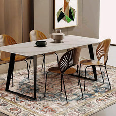 Beige Blue Washable Area Rug 8'x10' Boho Chic Medallion Distressed Design Non-Shedding Easy Care Ideal for High Traffic Areas in Living Room Bedroom Office Coffee Table Large Carpet