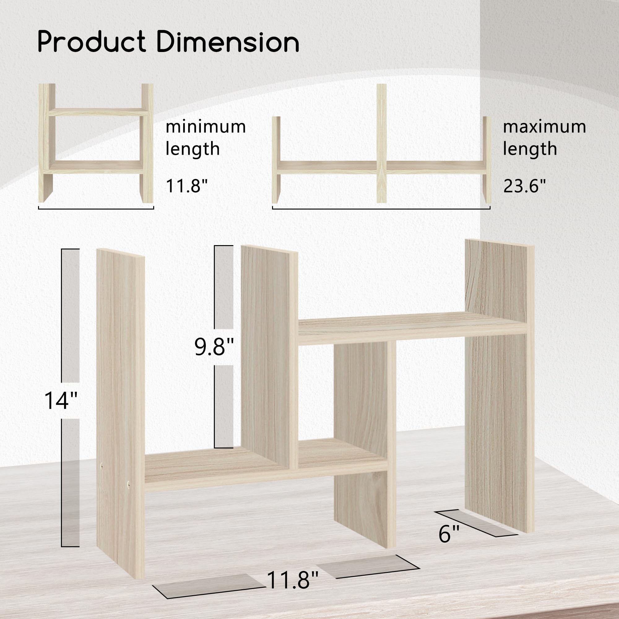 Jerry & Maggie Desktop Organizer Office Storage Rack Adjustable Wood Display Shelf Free Style Double H, Multi-Functional Mini Bookshelf for Desk Natural Stand (Violet) Dormly