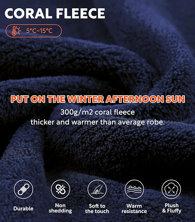 DAVID ARCHY Men's Hooded Robe Soft Coral Fleece Microfiber Bathrobe