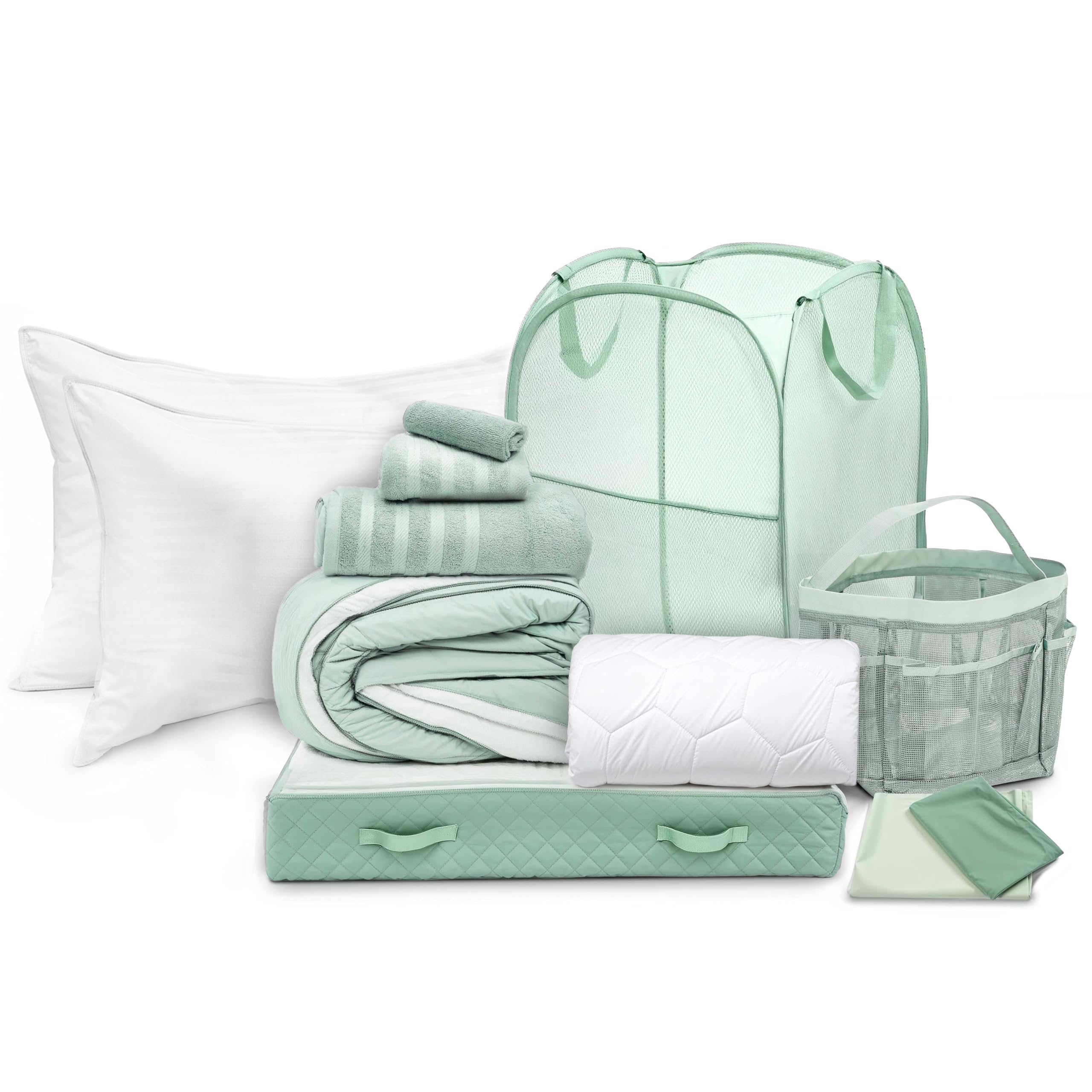 Hearth & Harbor Complete Dorm Room Set, Twin XL Comforter Set, Sheet Set, Mattress Protector, Towels and Organizers - All Dorm Accessories Included Dormly