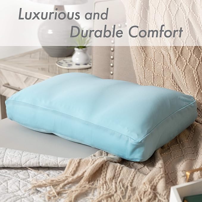 PILLOWY Premium Microbead Bed Pillow, X-Large Extra Fluffy But Supportive - Ultra Comfortable Sleep with Silk Like Anti Aging Cover 85% Spandex/ 15% Nylon Breathable, Cooling Sweet Baby Blue