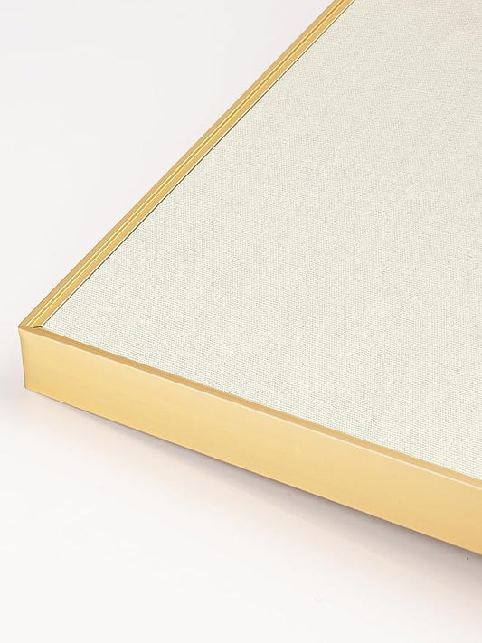 Bulletin Board 30 x 20 inches, Oatmeal White Pin Board Vision Board, Golden Aluminum Framed Fabric Cork Board with 10 Push Pins