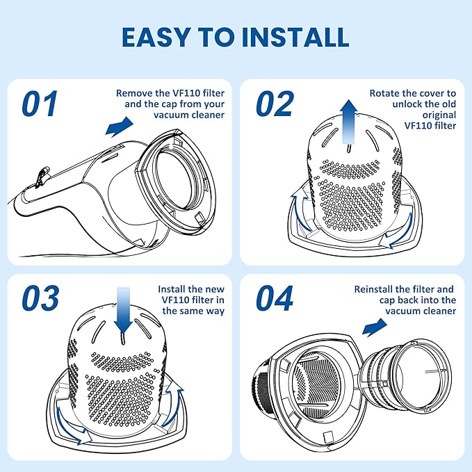 6 Pack Filter Replacement for Black and Decker Power Tools VF110 Dustbuster Cordless Hand Vacuum CHV1410L CHV9610 CHV1210 CHV1410 CHV1510 BDH2000L, 90558113-01