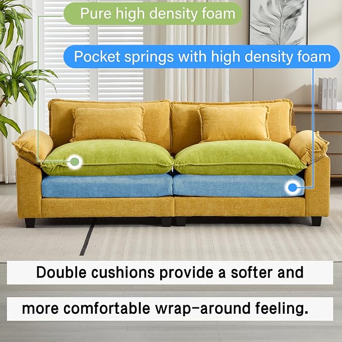 86" Modular Sectional Sofa, Comfy Cloud Couch Sectional Sofa, Chenille Sofa Sleeper Deep Seat Sofa with Throw Pillows for Living Room (Yellow, 86"- Loveseat)