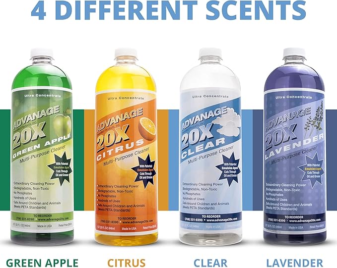 Advanage 20X All Purpose Cleaner Concentrate - The Wonder Cleaner Unscented for All Surfaces Around Bathroom, Kitchen, Oil and Grease | Multi Purpose Cleaner for Household Cleaning Solution | 32 Fl Oz