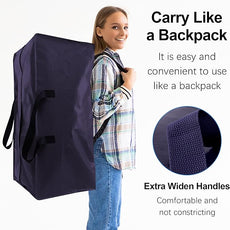 12 Pack Heavy Duty Extra Large Moving Bags W/Backpack Straps - Strong Handles & Zippers, Storage Totes For Space Saving, Fold Flat, Alternative to Moving Box and Storage Bin, Blue