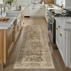 2x6 Washable Runner Rug for Kitchen Hallway Brown Vintage Non-Slip Low Pile Distressed Rustic Carpet Lightweight Vacuumable Soft Long Throw Rug for Indoor Entryway Bedroom